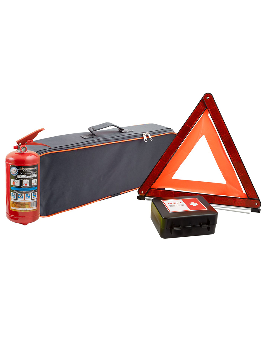 Автомобильный набор серый/оранжевый Basic без лого (аптечка, огнетушитель, знак)