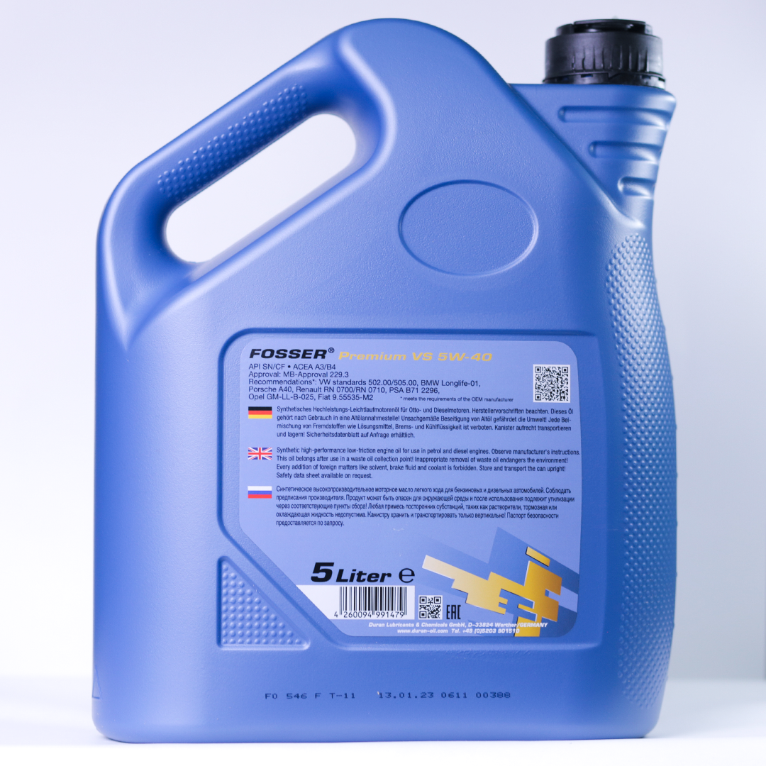 FOSSER PREMIUM VS 5W40 5 л. Синтетическое моторное масло 5W-40
