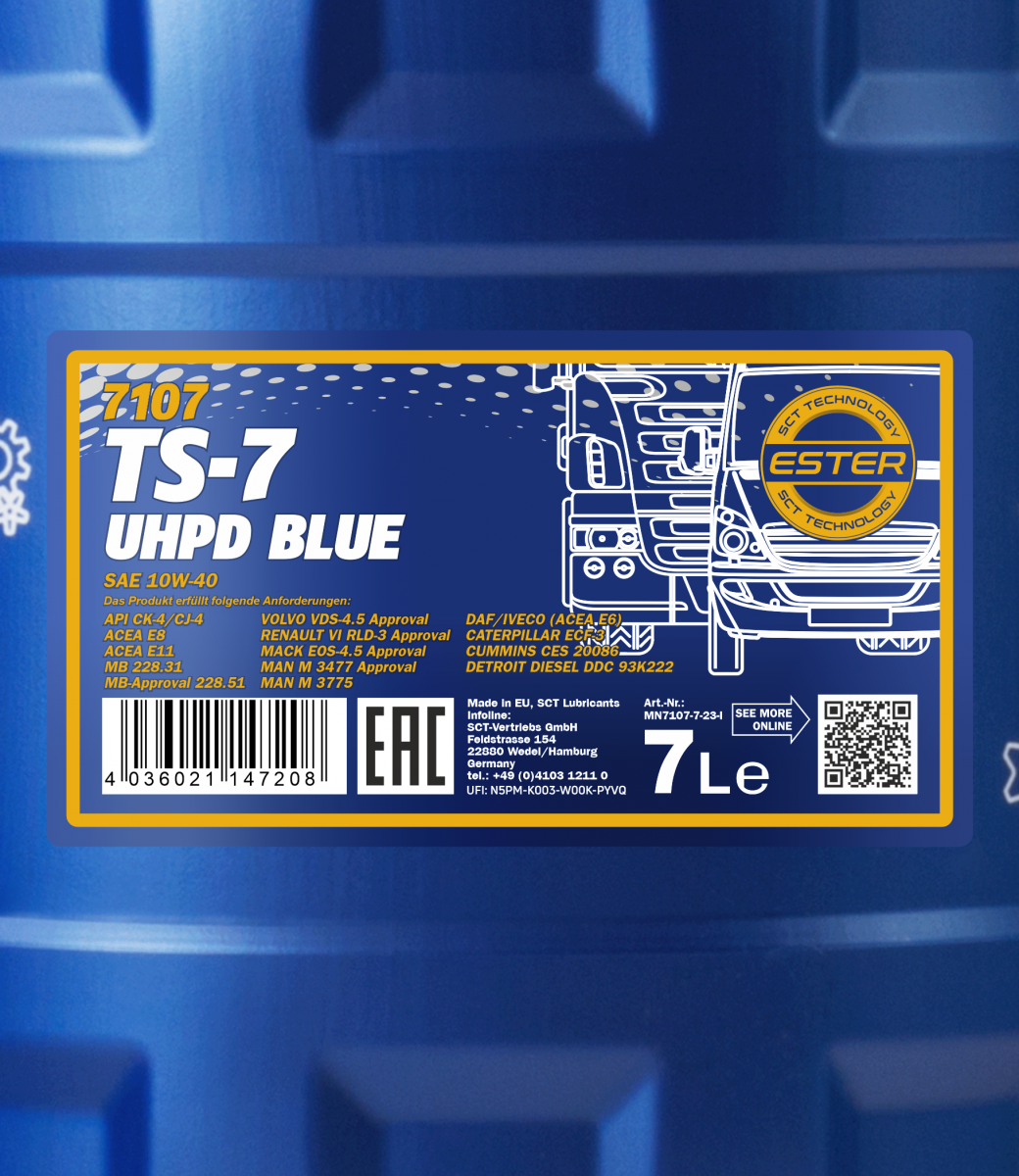7107 MANNOL TS-7 UHPD BLUE 10W40 7 л. Синтетическое моторное масло 10W-40