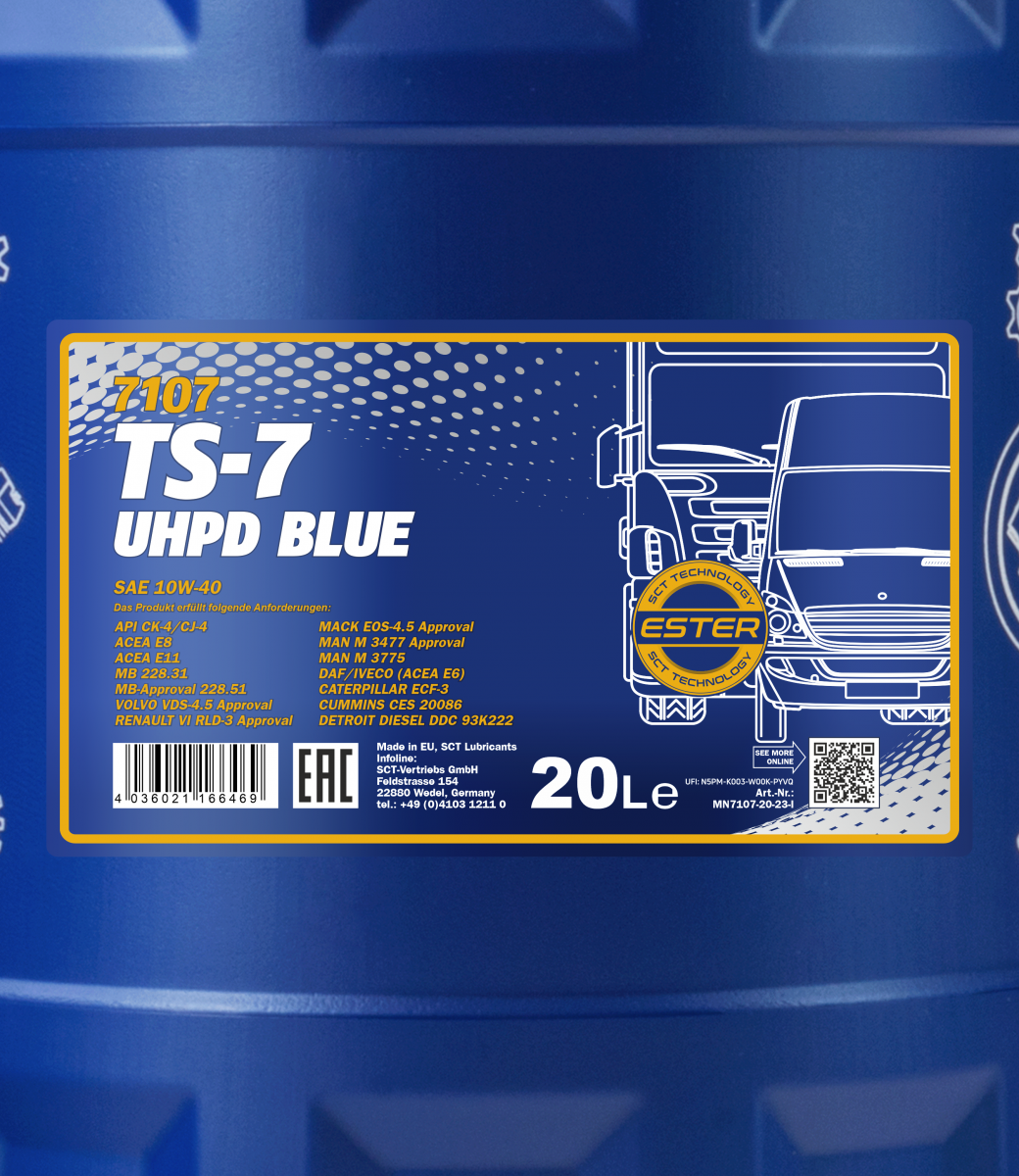 7107 MANNOL TS-7 BLUE UHPD 10W40 20 л. Синтетическое моторное масло 10W-40 