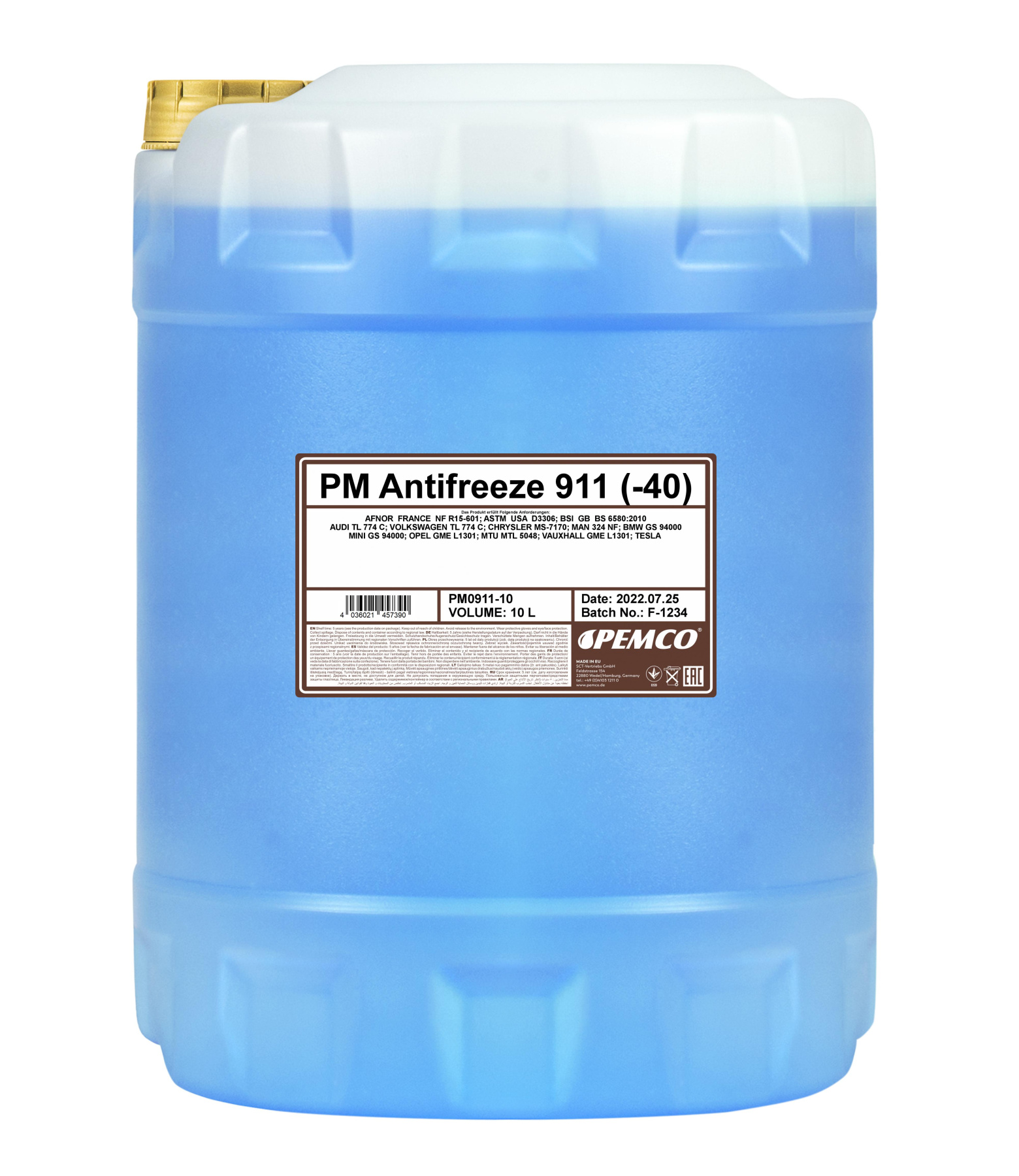 PEMCO ANTIFREEZE 911 -40 °C 10 л. Готовый раствор охлаждающей жидкости антифриз синий