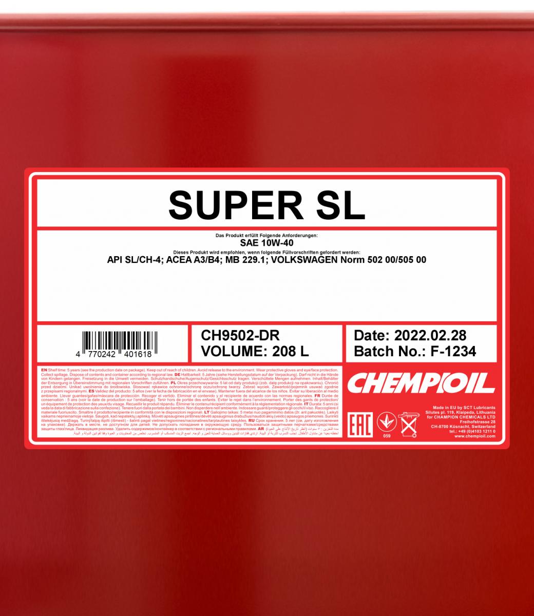 9502 CHEMPIOIL SUPER SL 10W40 208 л. Полусинтетическое моторное масло 10W-40