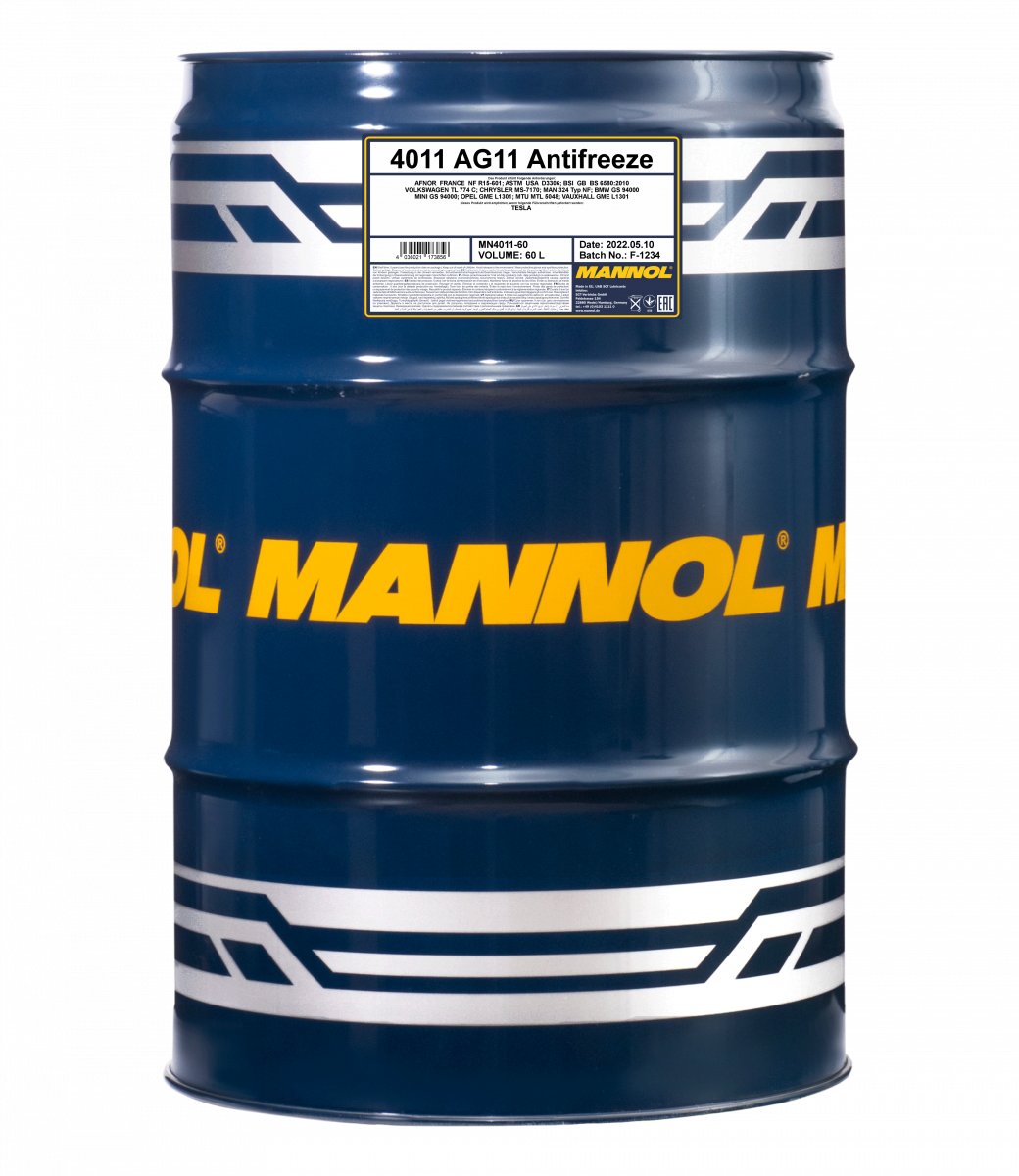 4011 MANNOL ANTIFREEZE LONGTERM AG11 60 л. Готовый раствор охлаждающей жидкости антифриз синий