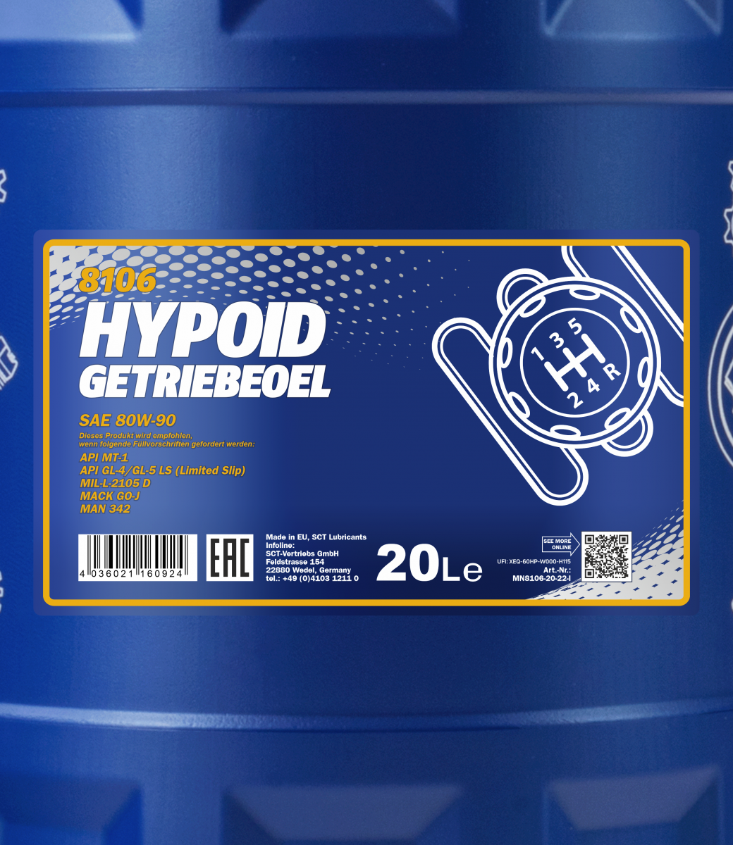 8106 MANNOL HYPOID GETRIEBEOEL 80W90 20 л. Минеральное трансмисионное масло 80W-90