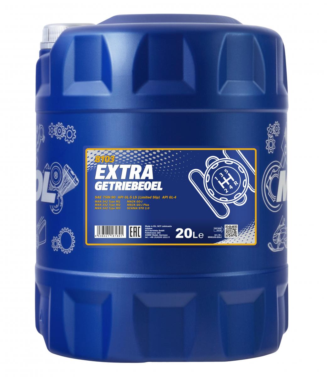 8103 MANNOL EXTRA GEAR OIL 75W90 20 л. Синтетическое трансмиссионное масло 75W-90