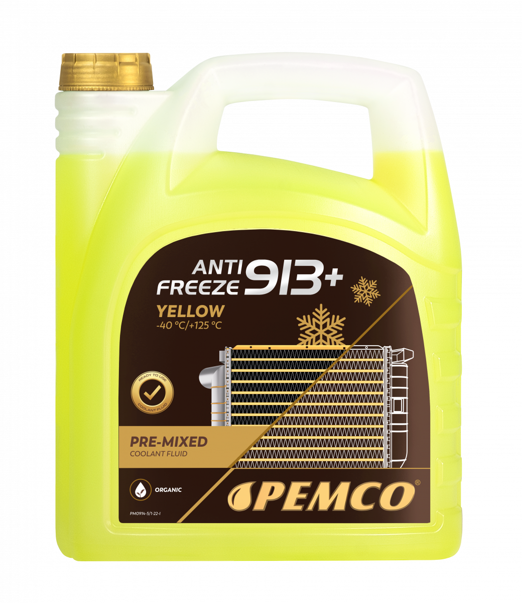 PEMCO ANTIFREEZE 913+ -40 °C 5 л. Готовый раствор охлаждающей жидкости антифриз желтый