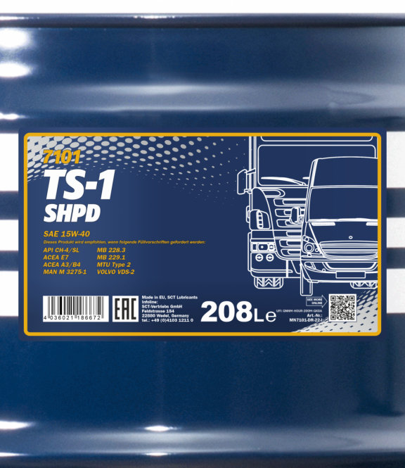 7101 MANNOL TS-1 SHPD 15W40 208 л. Моторное масло 15W-40