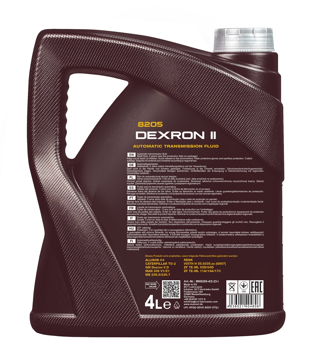 8205 MANNOL DEXRON II AUTOMATIC 4 л. Минеральная трансмиссионная жидкость