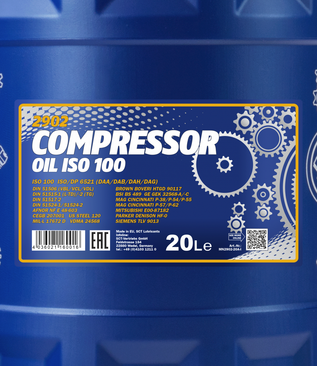 2902 MANNOL COMPRESSOR OIL ISO 100 20 л. Масло для воздушных компрессоров