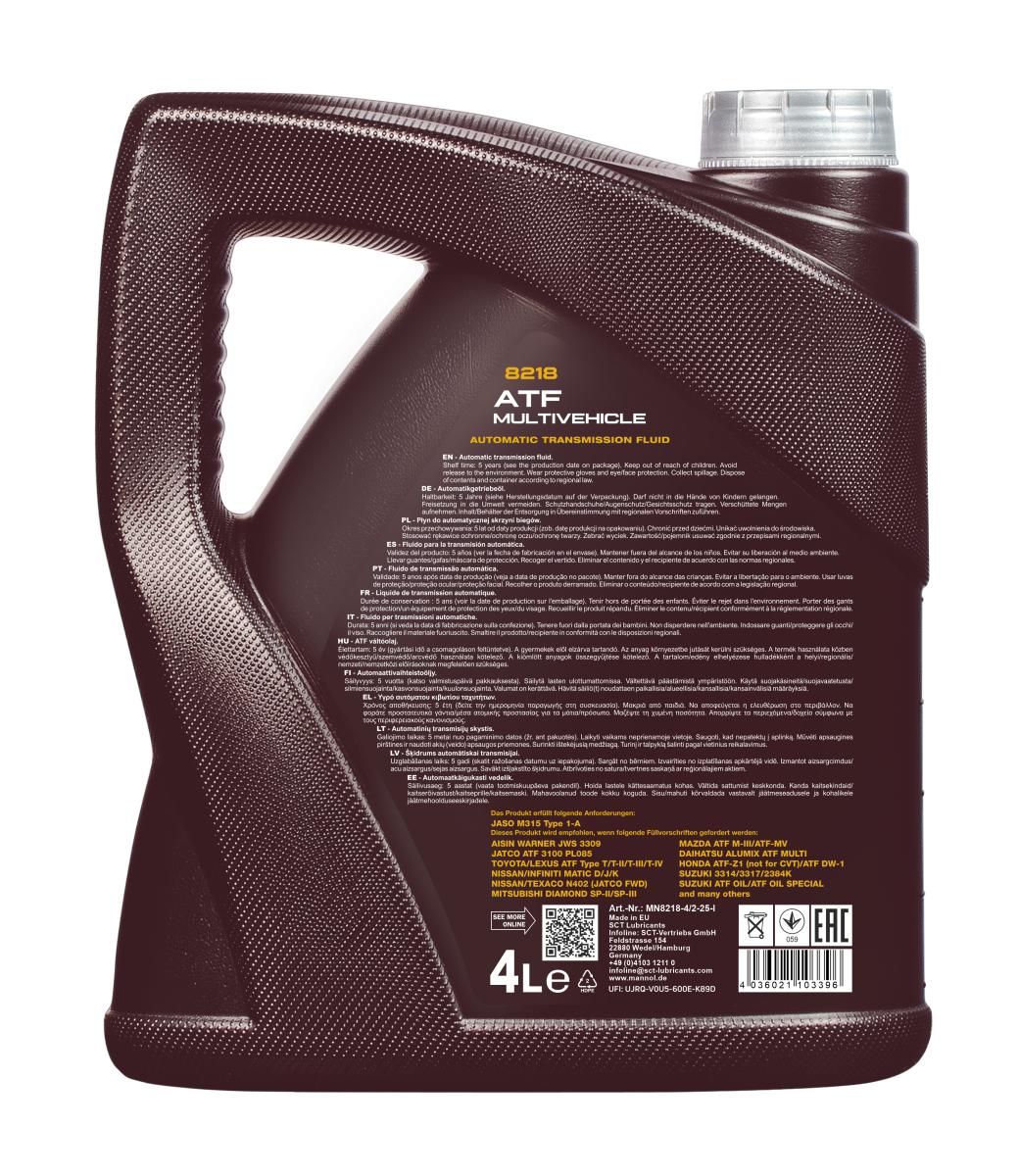 8218 MANNOL MULTIVEHICLE JWS 3309 4 л. Синтетическая трансмиссионная жидкость 