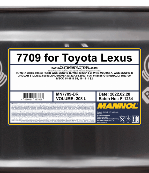 7709 MANNOL FOR TOYOTA LEXUS 5W30 208 л. Синтетическое моторное масло 5W-30
