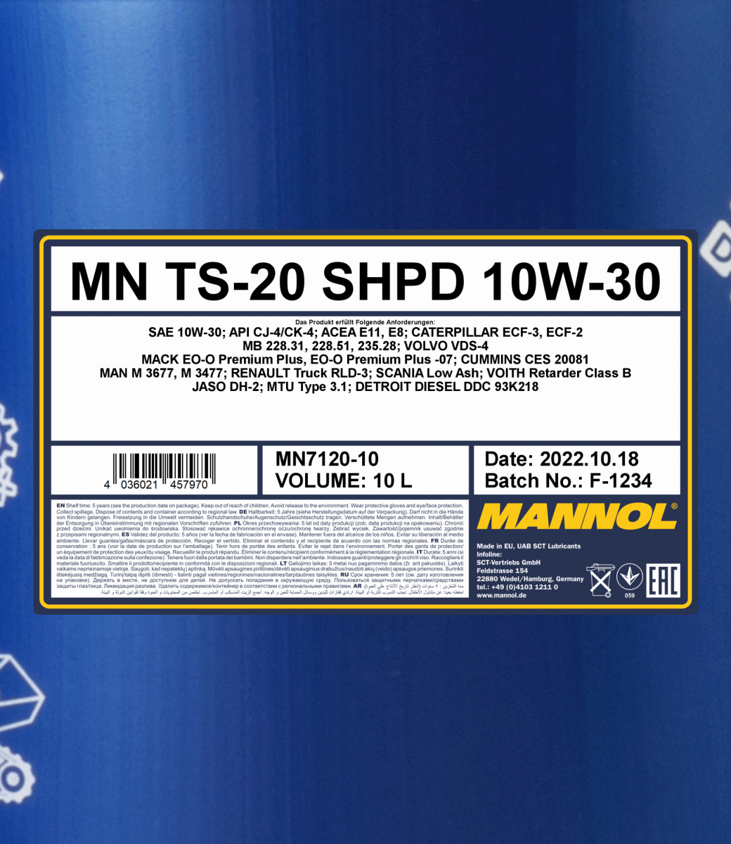 7120 MANNOL TS-20 10W30 SHPD 10 л. Синтетическое моторное масло 10W-30