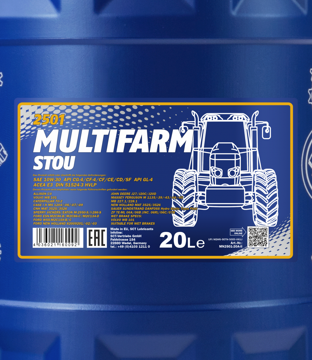 2501 MANNOL MULTIFARM STOU 10W30 20 л. Полусинтетическое моторное масло 10W-30