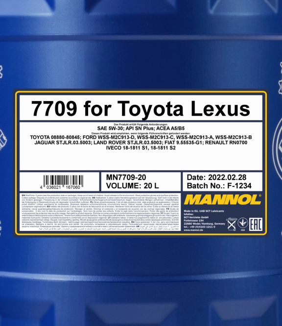 7709 MANNOL FOR TOYOTA LEXUS 5W30 20 л. Синтетическое моторное масло 5W-30