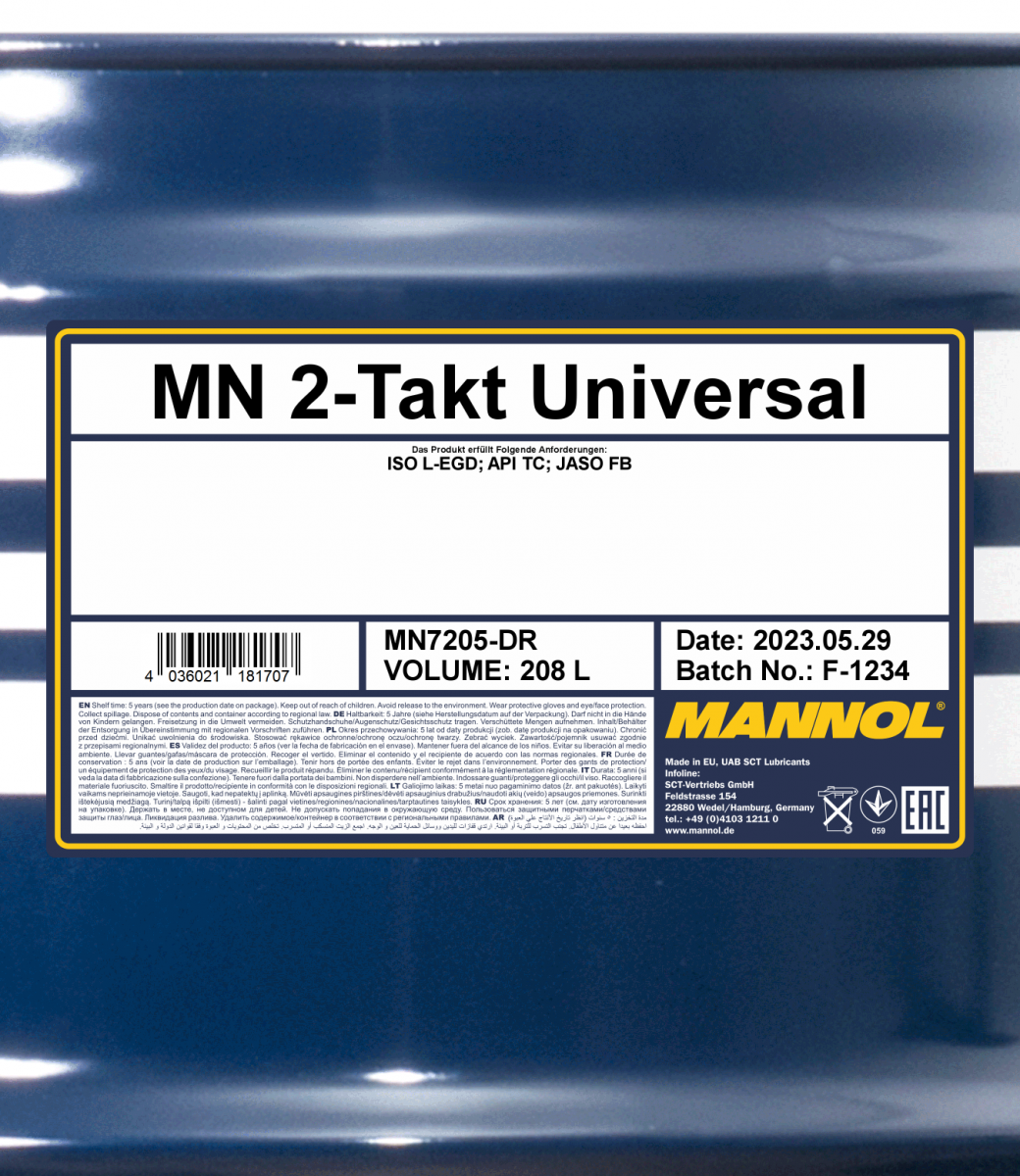 7205 MANNOL 2-TAKT UNIVERSAL 208 л. Минеральное моторное масло для 2Т двигателей