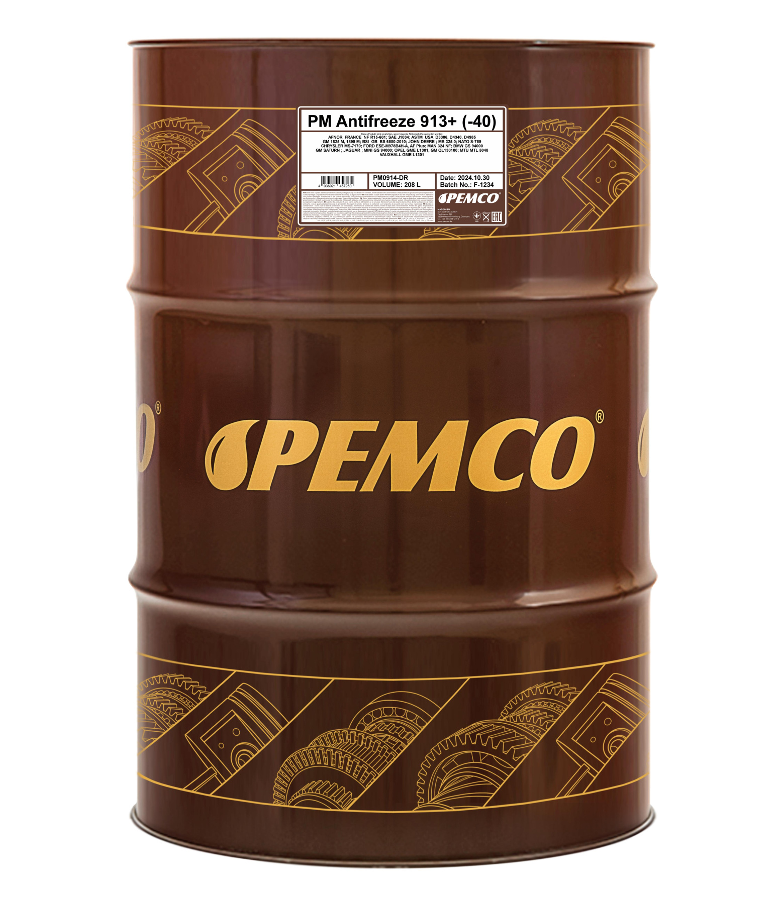 PEMCO ANTIFREEZE 913+ -40 °C 208 л. Готовый раствор охлаждающей жидкости антифриз желтый