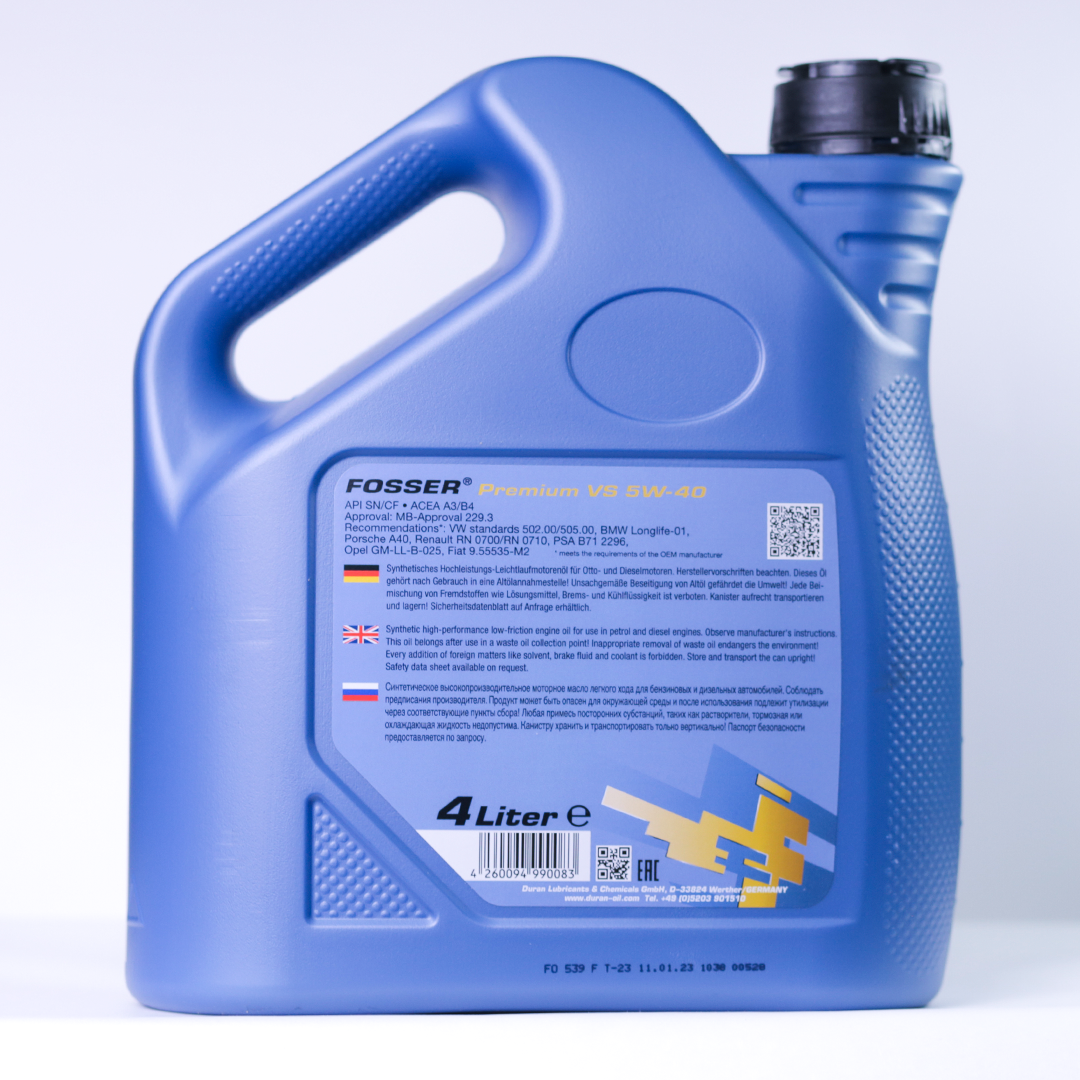 FOSSER PREMIUM VS 5W40 4 л. Синтетическое моторное масло 5W-40