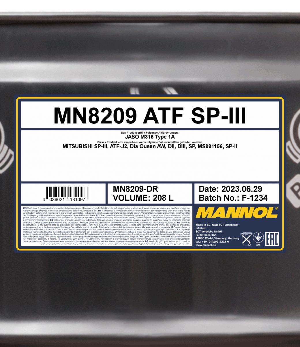 8209 MANNOL ATF SP-III 208 л. Синтетическая трансмиссионная жидкость 