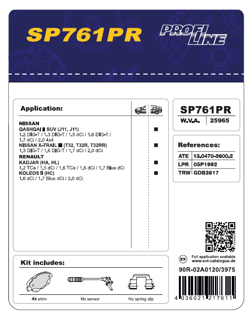 SCT SP 761 Тормозные колодки (комплект 4 шт.) SP761