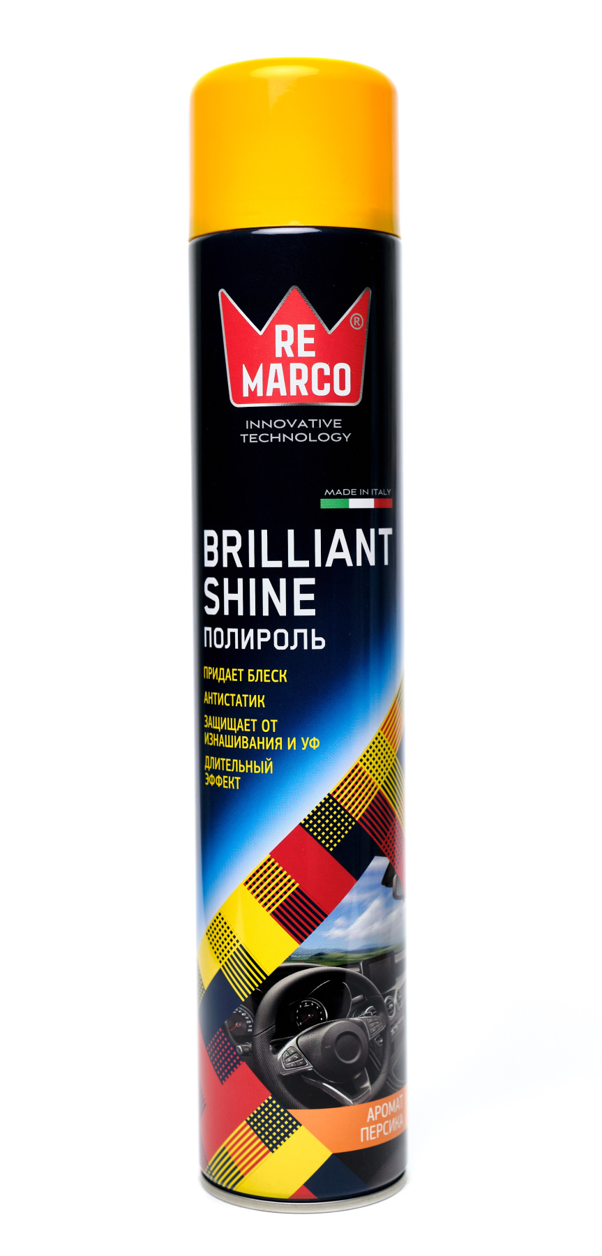 RE MARCO BRILLIANT SHINE "ПЕРСИК" 750 мл. Полироль очиститель пластика и салона
