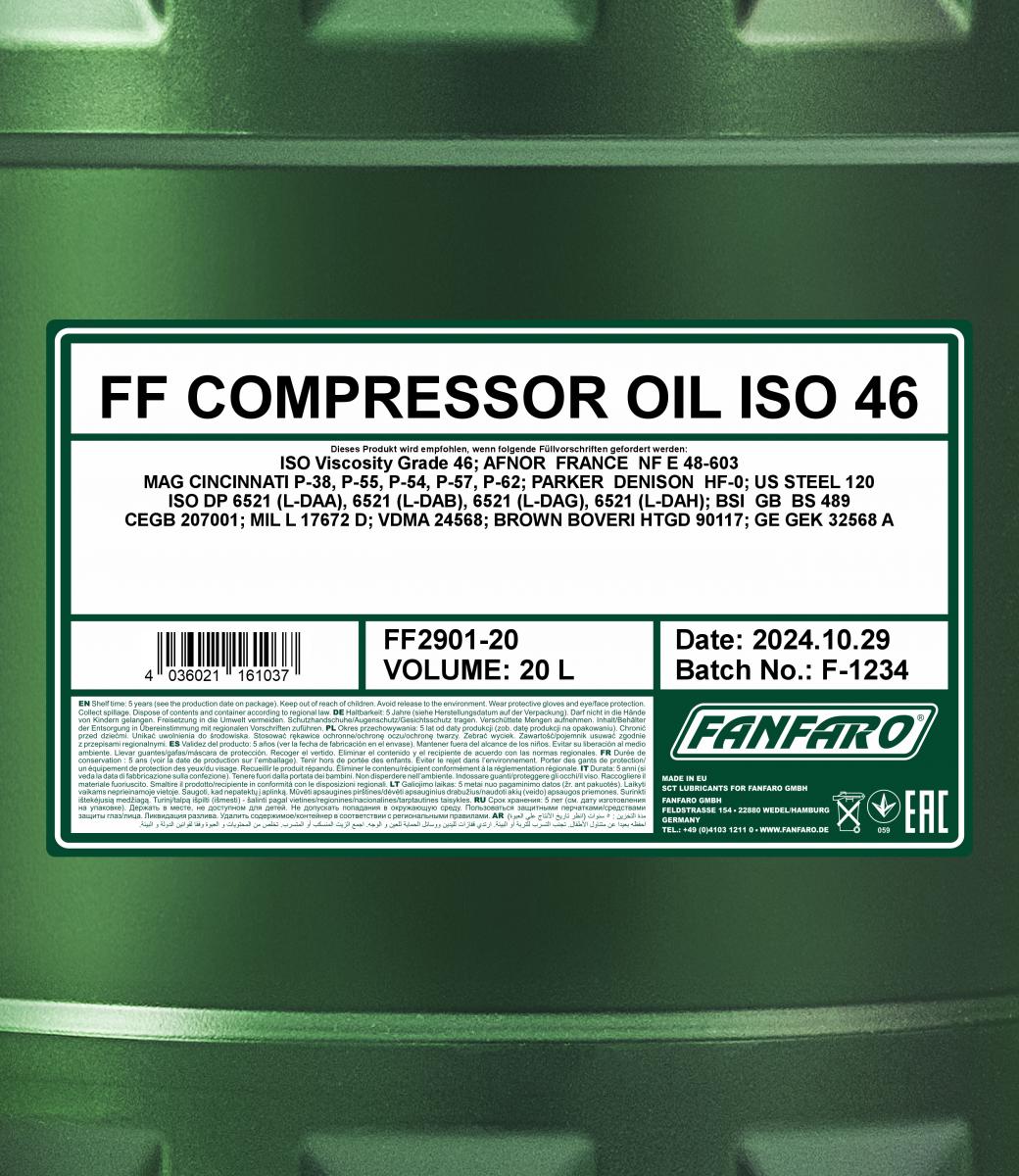 2901 FANFARO COMPRESSOR OIL ISO 46 20 л. Минеральное компрессорное масло