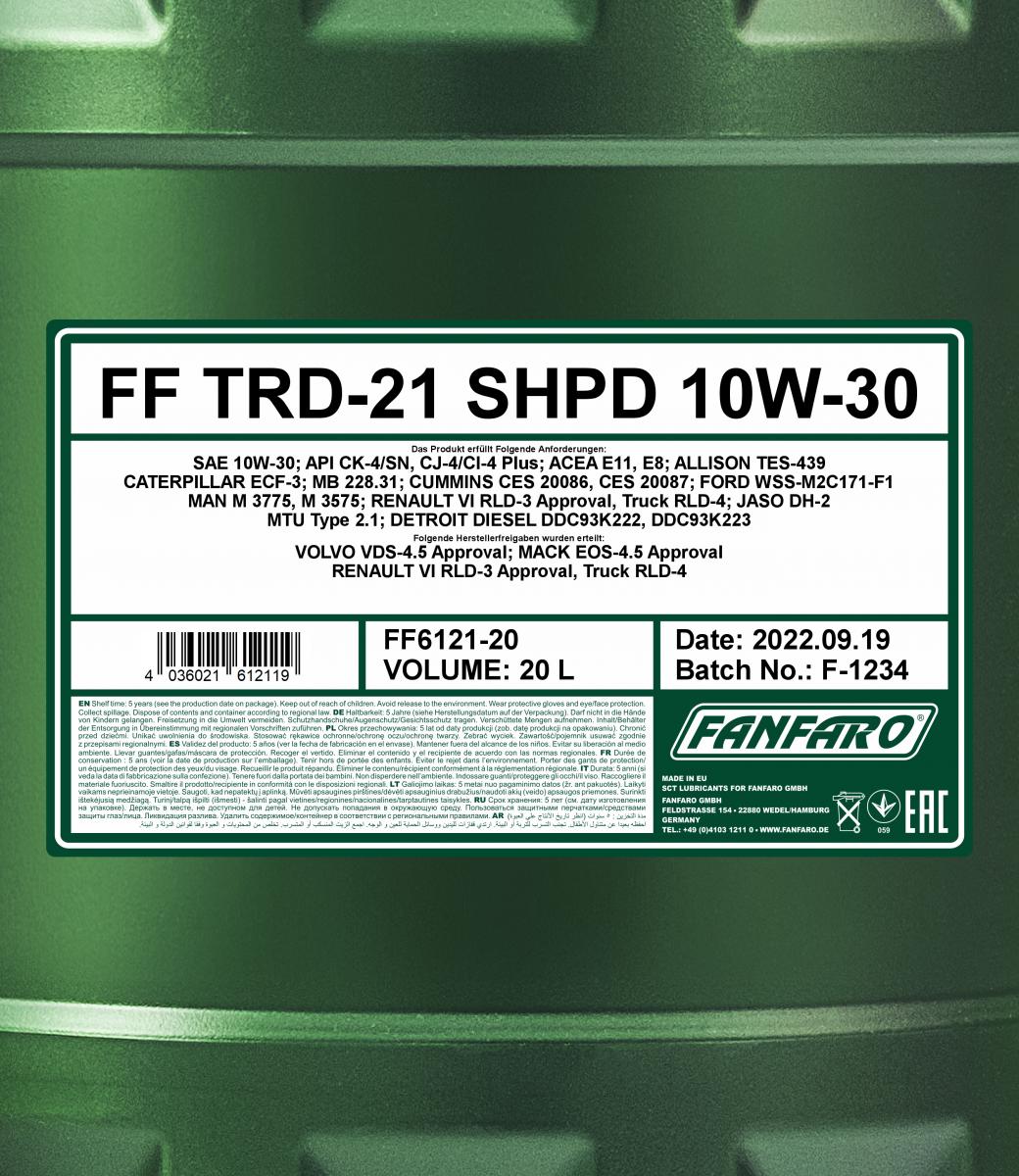 6121 FANFARO TRD-21 SHPD 10W30 20 л. Синтетическое моторное масло 10W-30