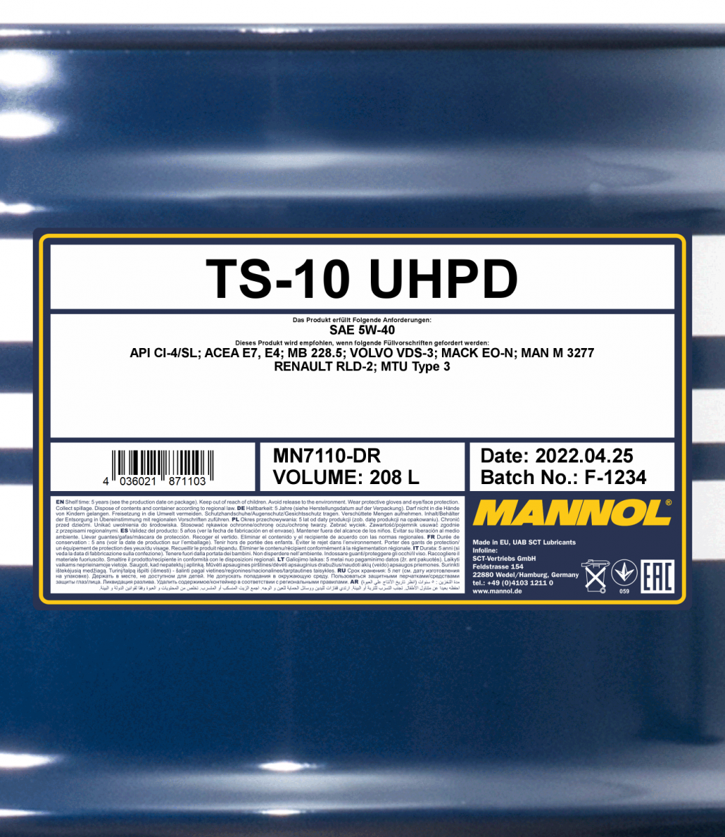 7114 MANNOL TS-14 UHPD 15W40 208 л. Синтетическое моторное масло 15W-40