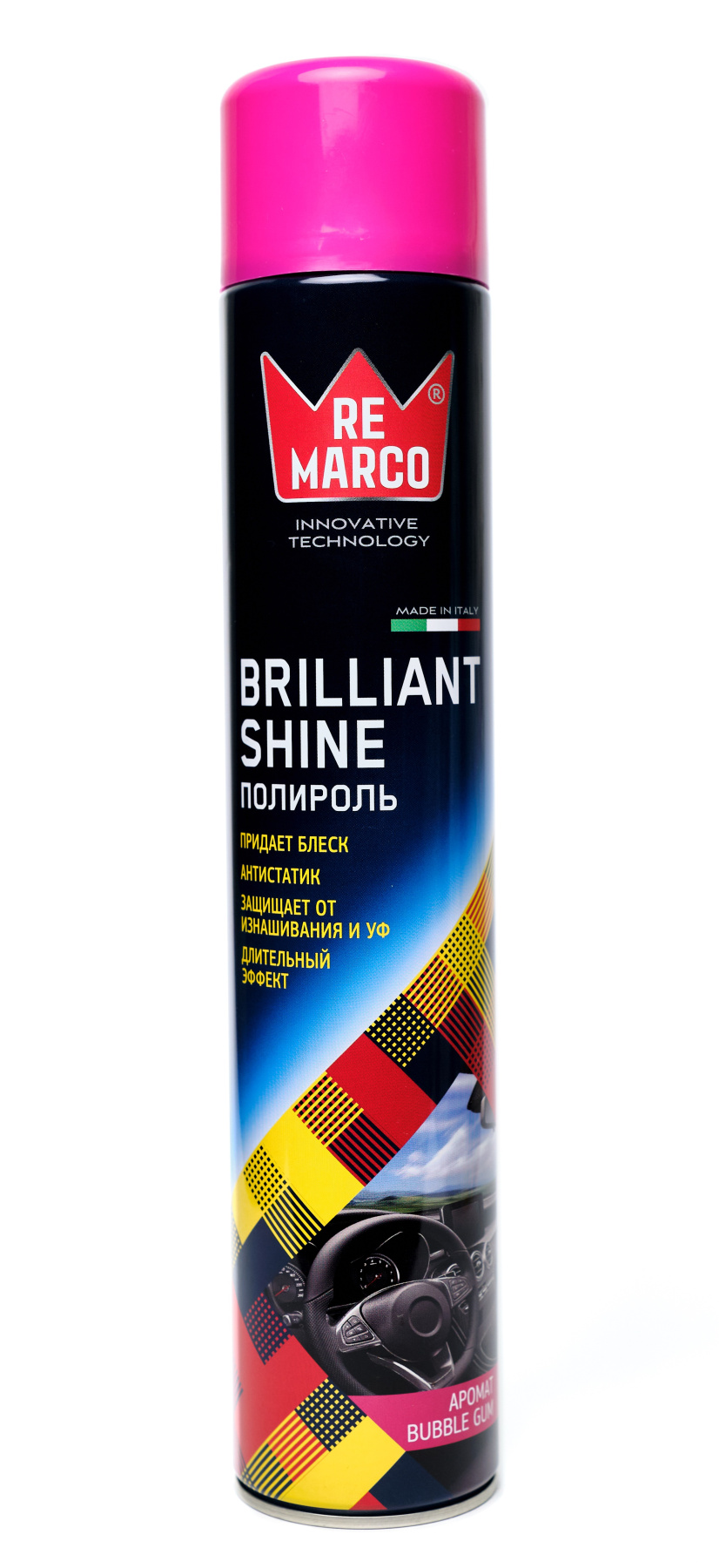 RE MARCO BRILLIANT SHINE "БАБЛ ГАМ" 750 мл. Полироль очиститель пластика и салона