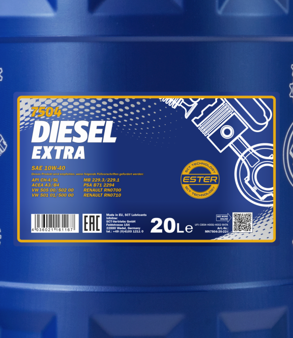 7504 MANNOL DIESEL EXTRA 10W40 20 л. Полусинтетическое моторное масло 10W-40