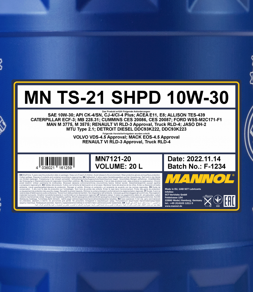 7121 MANNOL TS-21 SHPD 10W30 20 л. Синтетическое моторное масло 10W-30