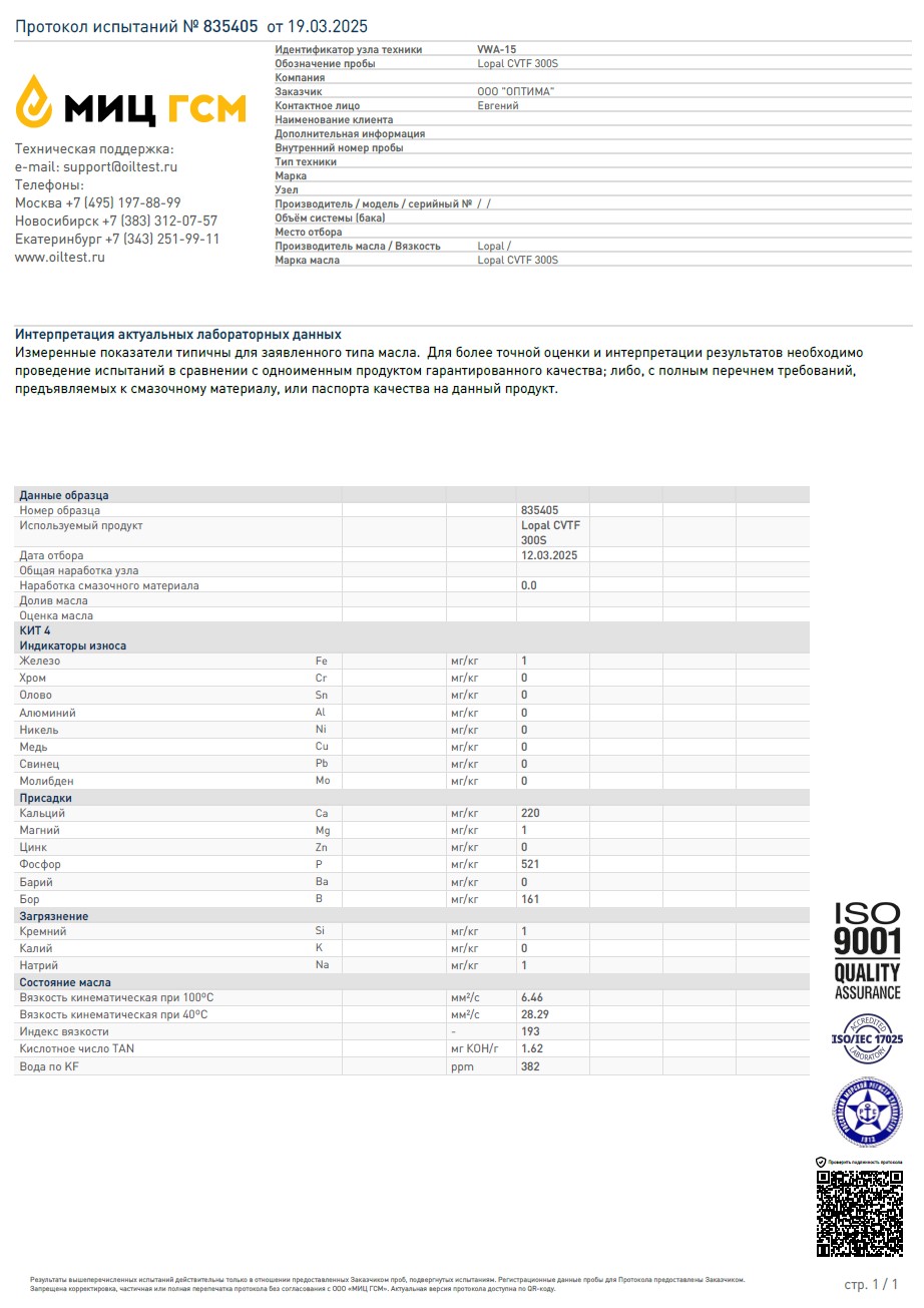LOPAL CVTF 300S 1 л. Трансмиссионная жидкость 