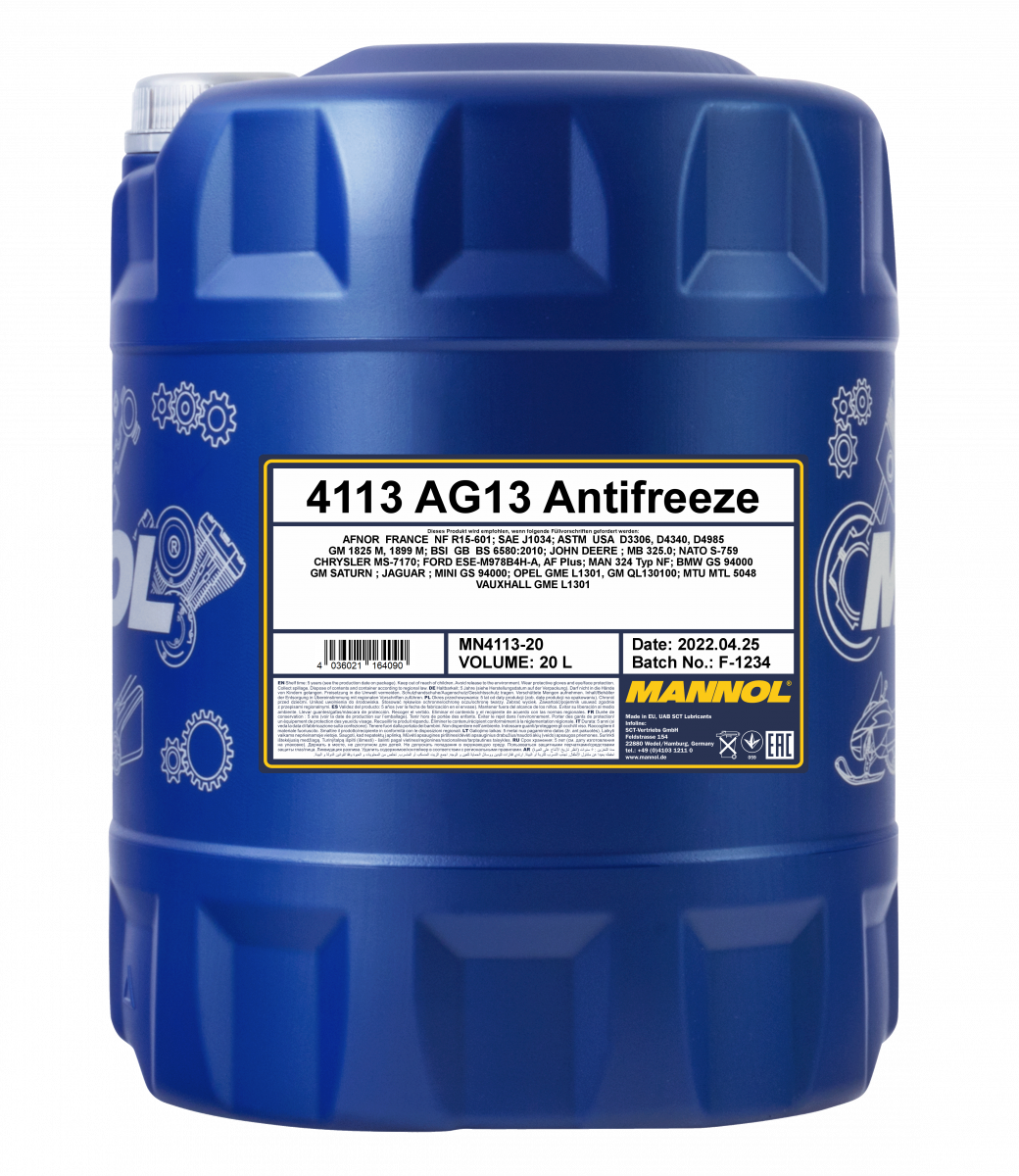 4113 MANNOL ANTIFREEZE AG13 HIGHTEC 20 л. Концентрат антифриз зеленый