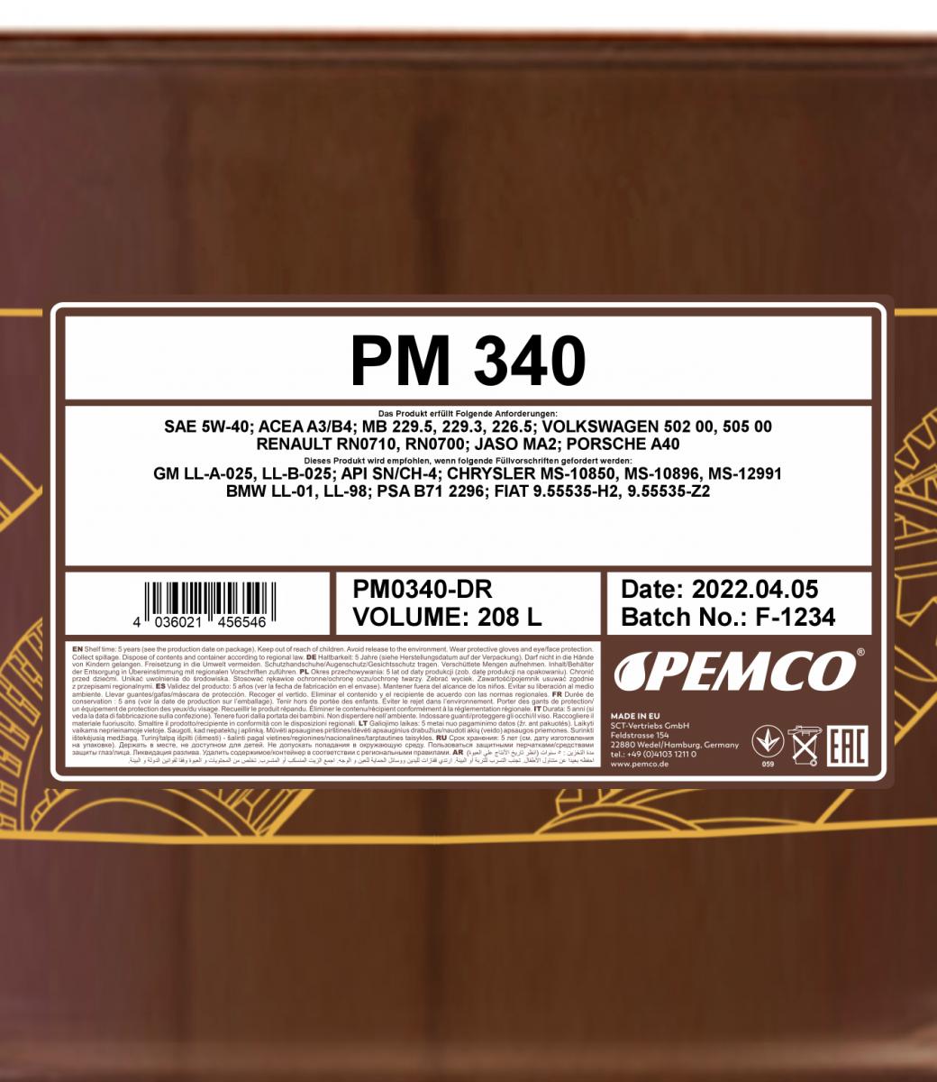 PEMCO 340 5W40 208 л. Синтетическое моторное масло 5W-40