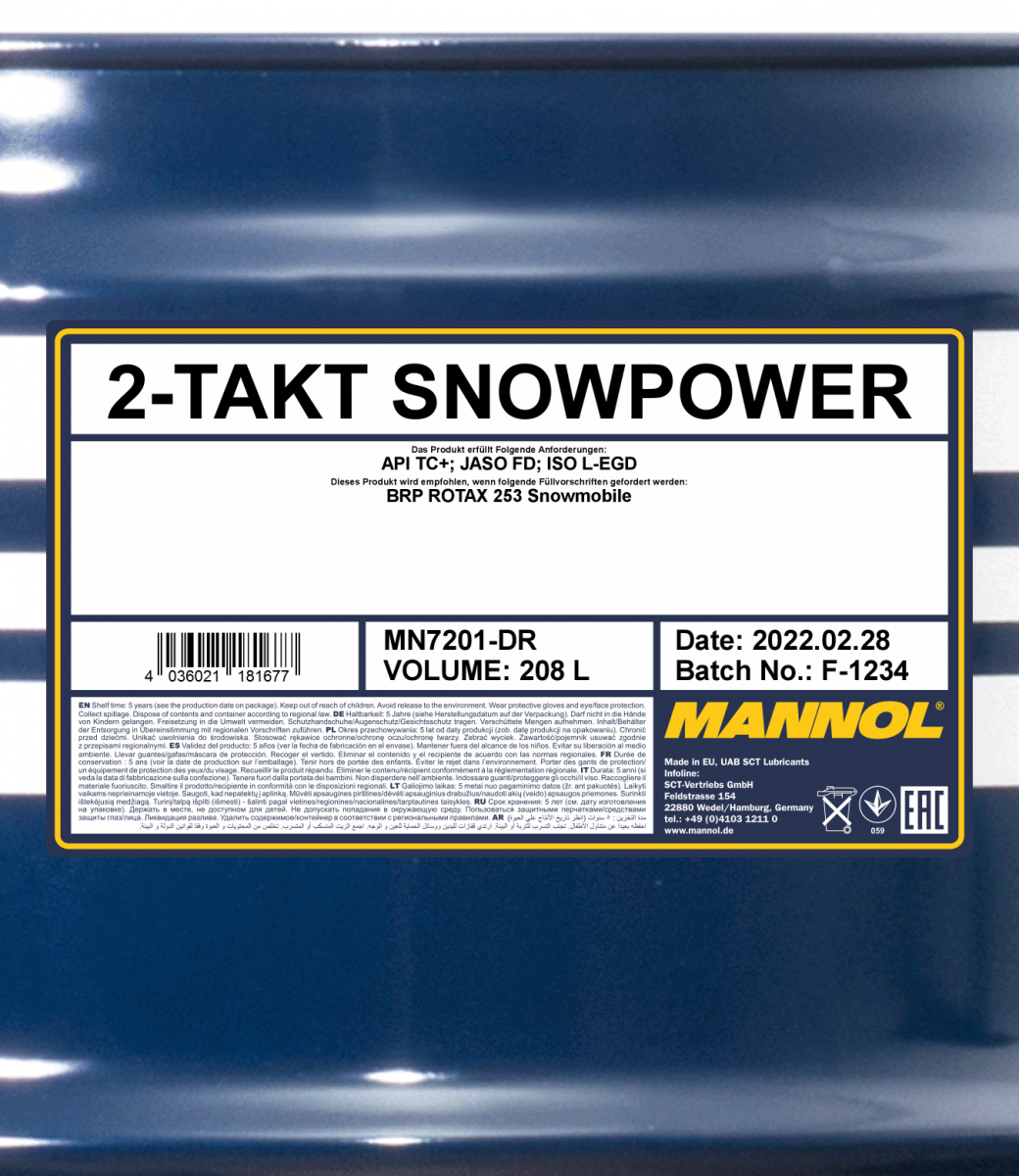 7201 MANNOL 2-TAKT SNOWPOWER 208 л. Синтетическое моторное масло для снегоходов (2Т)