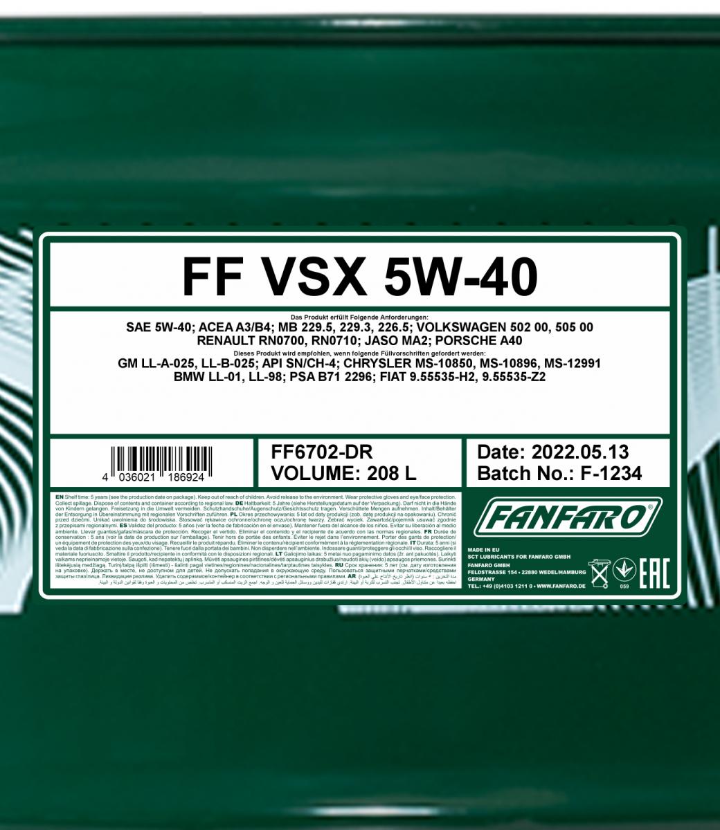 6702 FANFARO VSX 5W40 208 л. Синтетическое моторное масло 5W-40