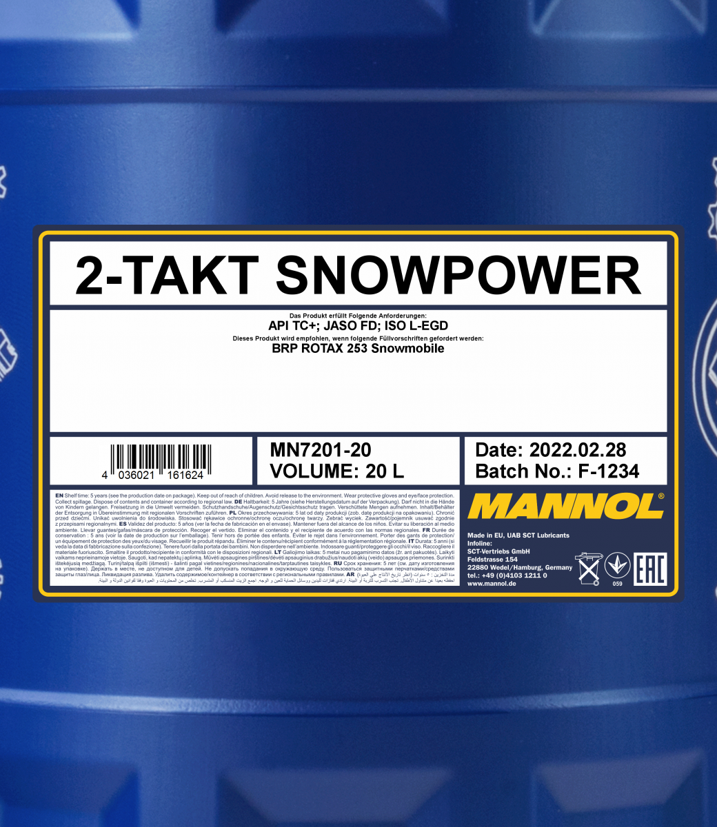 7201 MANNOL 2-TAKT SNOWPOWER 20 л. Синтетическое моторное масло для снегоходов (2T)