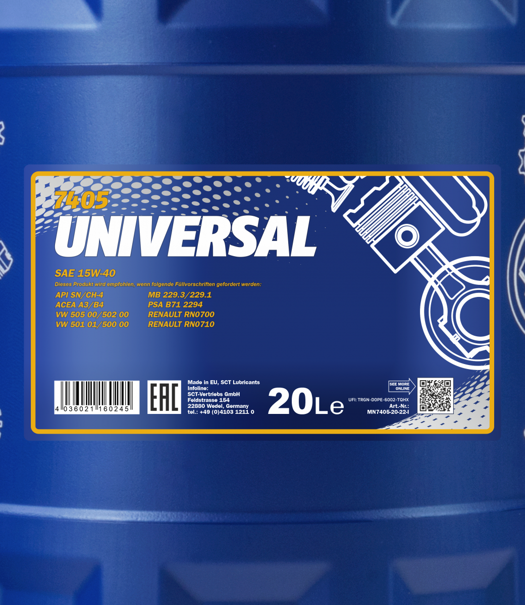 7405 MANNOL UNIVERSAL 15W40 20 л. Моторное масло 15W-40